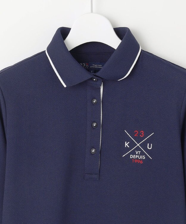 23区GOLF 【WOMEN】【UVカット】ハニカムカノコ長袖ポロシャツ ネイビー系