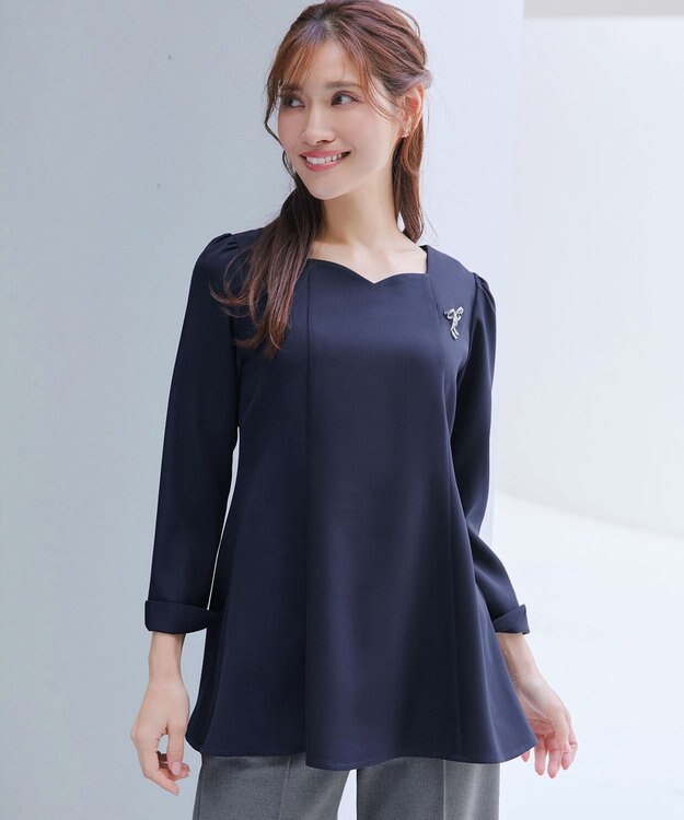 Tiaclasse スカラップ襟チュニック ネイビー