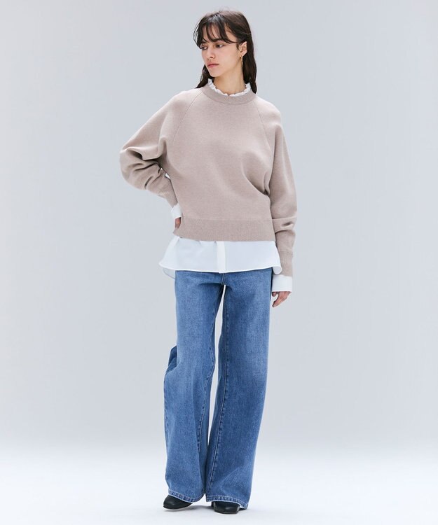 BEIGE， 【洗える】TAFT / コットンカシミヤスウェットニットトップス Taupe