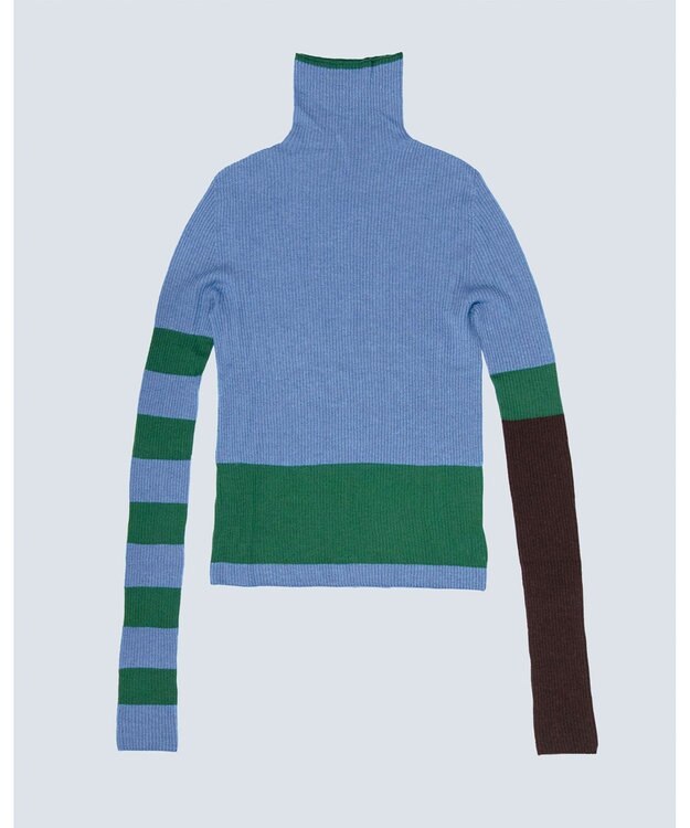 COQ AIR SILK CASHMERE BORDER カシミヤシルク タートルネックニット ブルー