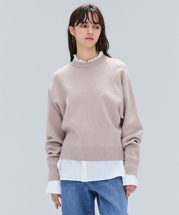BEIGE， 【洗える】TAFT / コットンカシミヤスウェットニットトップス Taupe