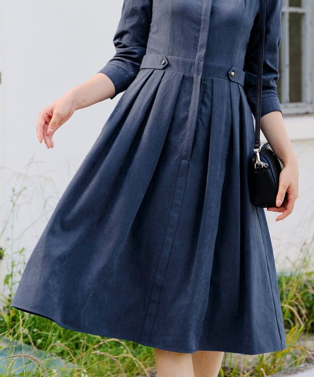 Tiaclasse 【新色追加・洗える】ピーチスキンバンドカラーワンピース ブルー