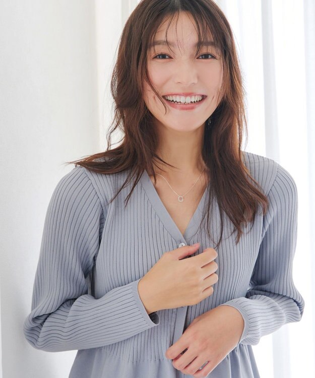 Tiaclasse L 【洗える】リブ切替フレアカーディガン サックスグレー