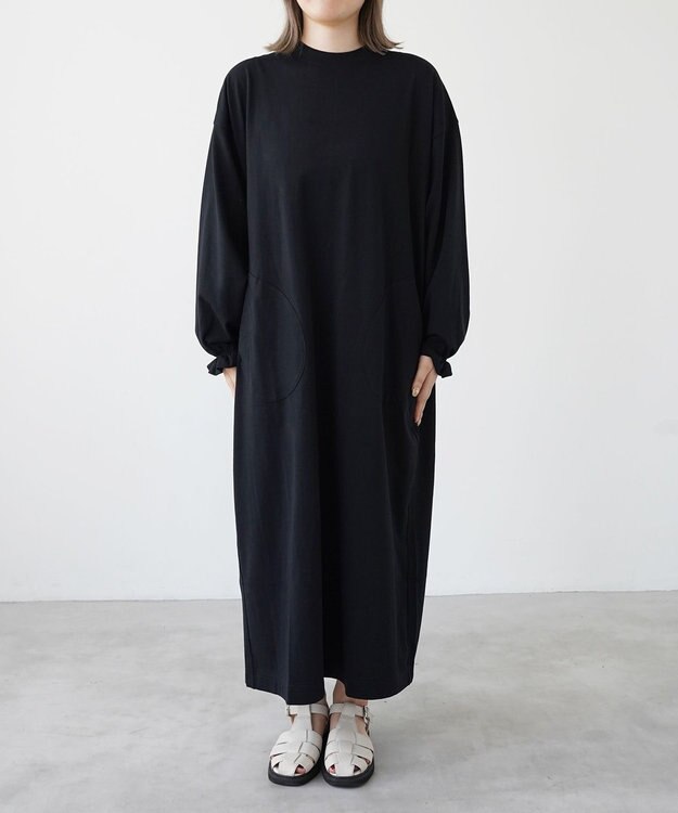HAAG スマイルコットン LONG SLEEVE ONEPIECE ワンピース ブラック