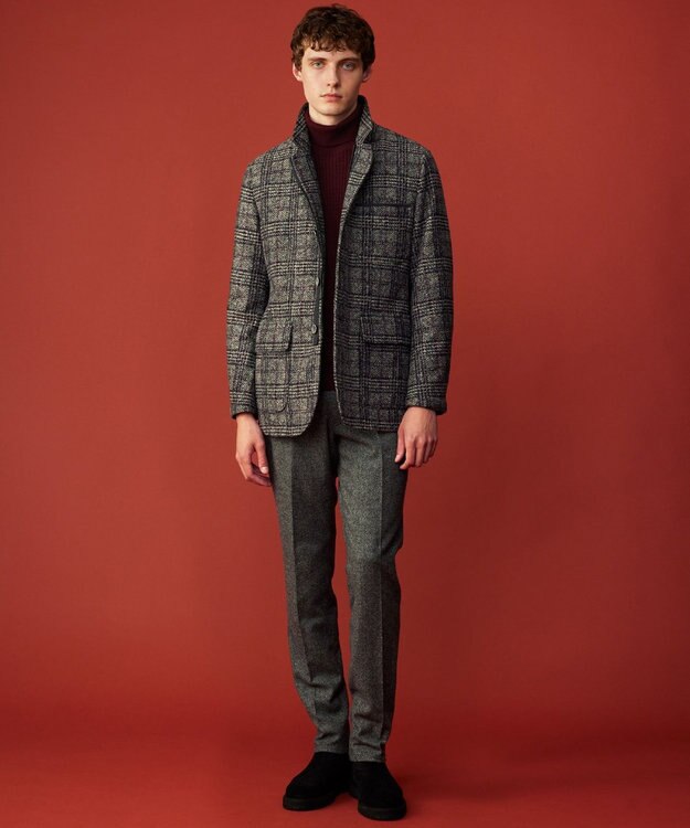 JOSEPH ABBOUD 【イタリア素材/軽量/中綿キルト裏地】スライバーチェックジャージー ジャケット グレー系4