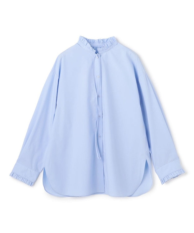 UNFILO フリルネック ブラウス サックス