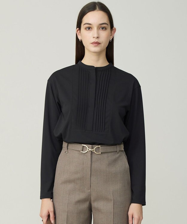 ICB L イージージョーゼット ピンタックカットソー ブラック