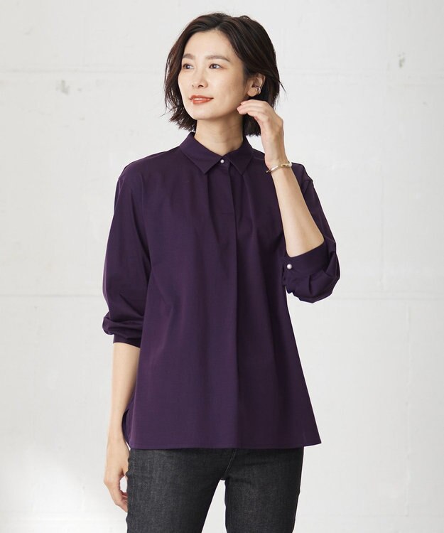 J.PRESS LADIES 【吸水速乾】OUKAプレーティング シャツカラー カットソー パープル系