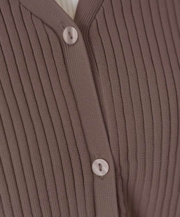 Tiaclasse L 【洗える】リブ切替フレアカーディガン モカ