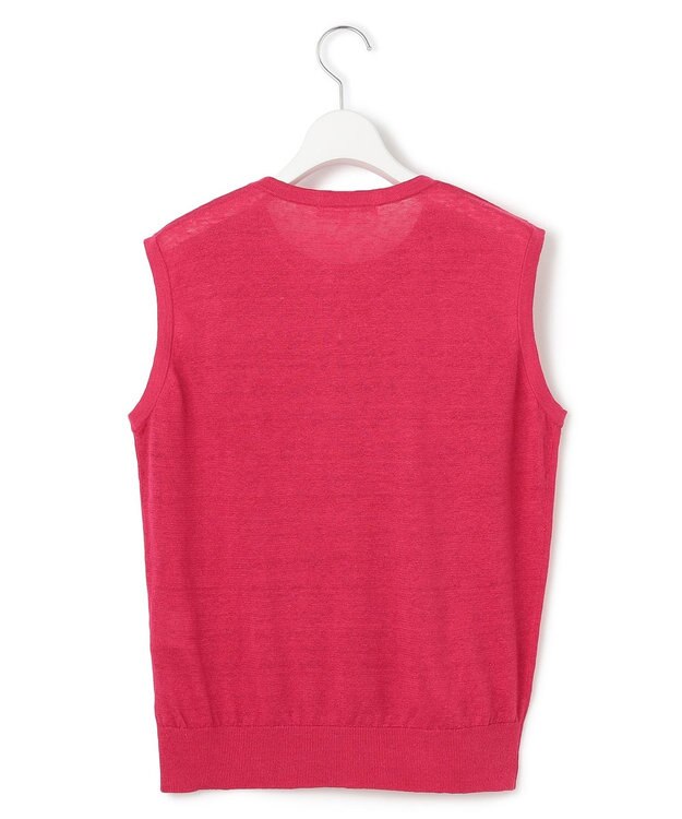 23区 【洗える】ピュアリネンハイゲージ ノースリーブ ニット マゼンタピンク系