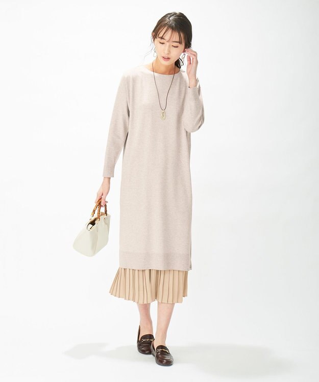 J.PRESS LADIES 【洗える】ワンピ＋プリーツスカート ツインセットワンピース ベージュ系