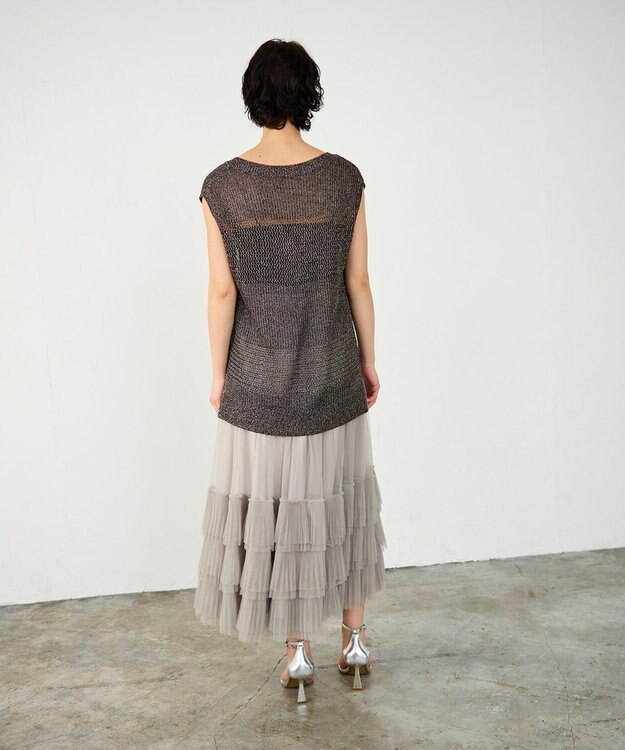 GRACE CONTINENTAL ラメメッシュニットトップ ゴールド