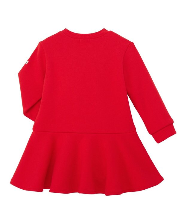 MIKI HOUSE HOT BISCUITS 【80-120cm】ビッグフェイスプリント 裏毛パイル素材 フレアワンピース 赤