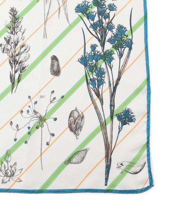 23区 manipri コラージュボタニカルフラワー シルク スカーフ ブルー