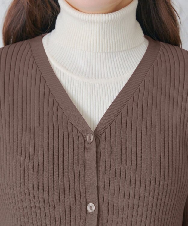 Tiaclasse L 【洗える】リブ切替フレアカーディガン モカ