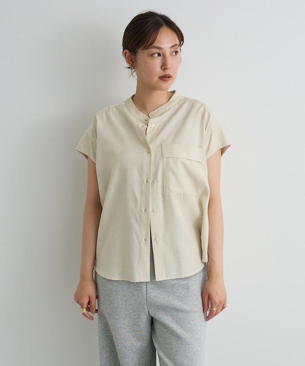 CRAFT STANDARD BOUTIQUE バンドカラーサイドドロストシャツ Cream