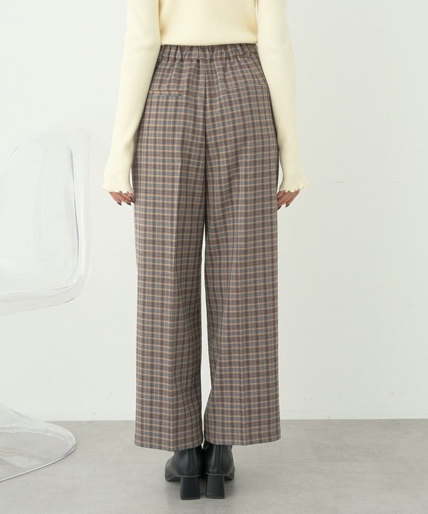 earth music&ecology ダブルウエストデザインパンツ Check Gray