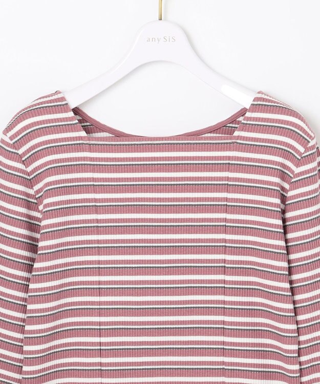 ANY SIS 【前後着用可】マルチボーダー2WAYテレコ カットソー ピンク系