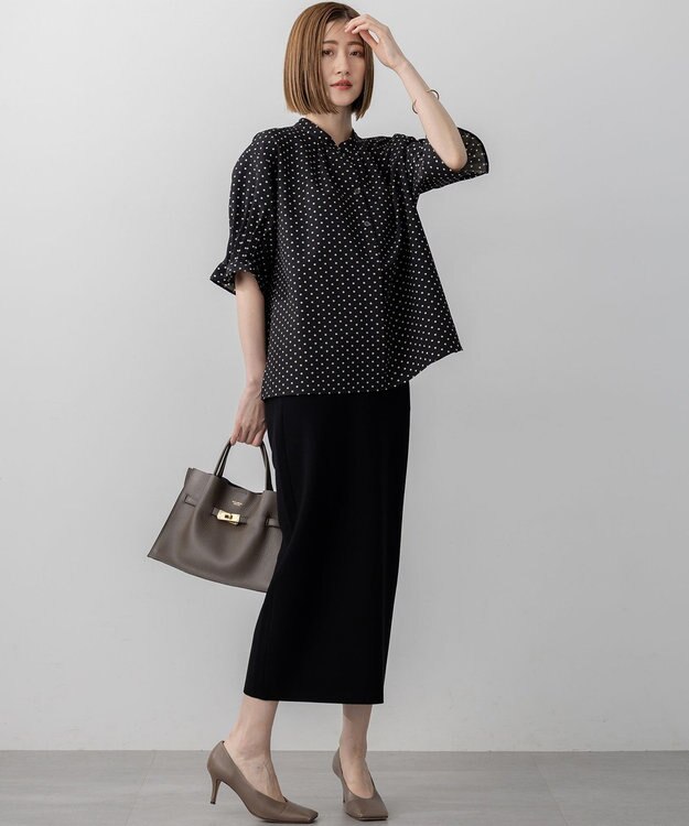 23区 S 【WEB&一部店舗限定/洗える】ドットプリント サッカー ブラウス ブラック系