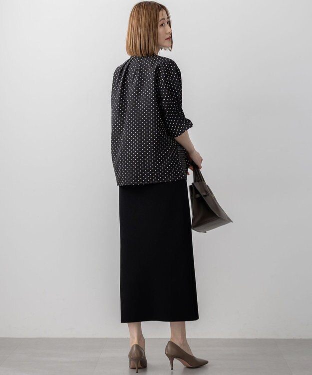 23区 S 【WEB&一部店舗限定/洗える】ドットプリント サッカー ブラウス ブラック系