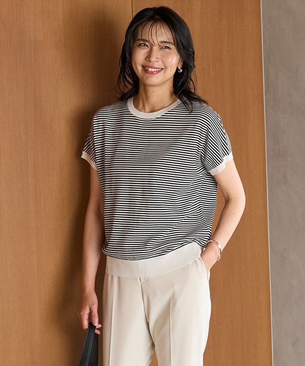 UNFILO スゴ機能美 コンパクト ニット [NEW]ミジンボーダー(グレージュ×ブラック)