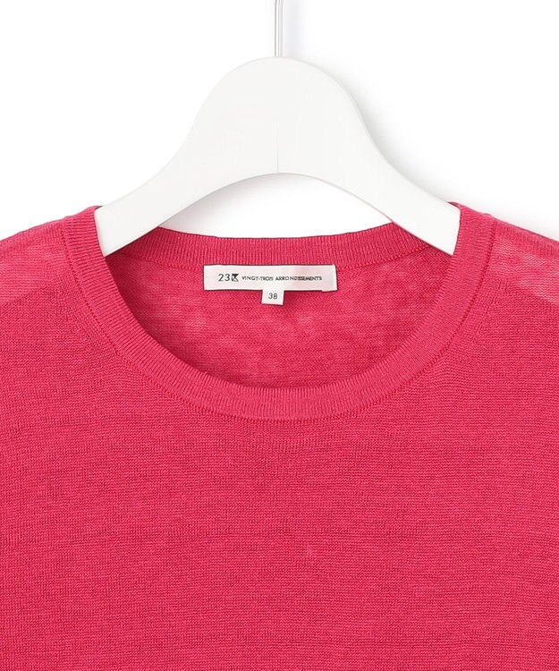 23区 L 【洗える】ピュアリネンハイゲージ ノースリーブ ニット マゼンタピンク系