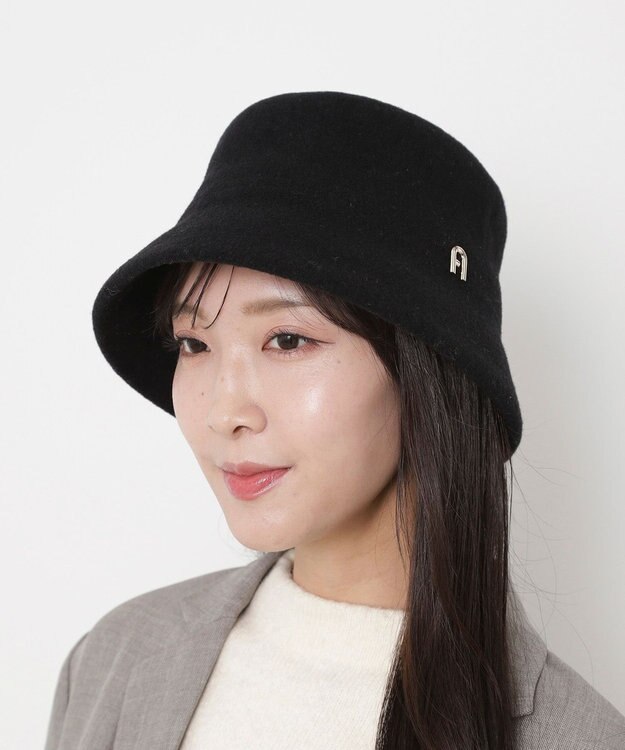 MOONBAT FURLA(フルラ)ロゴ付き バスクハット 帽子 UVカット サイズ調整 ブラック