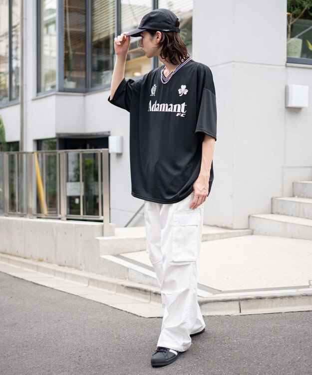 WEGO 【２点セット/ユニセックス着用ITEM/吸水速乾】アクセ付きメッシュロゴT（SS） ブラック