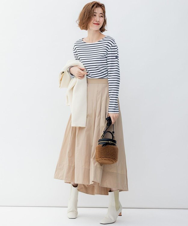 23区 L 【洗える】ライトメモリーウェザー フレアスカート ベージュ系