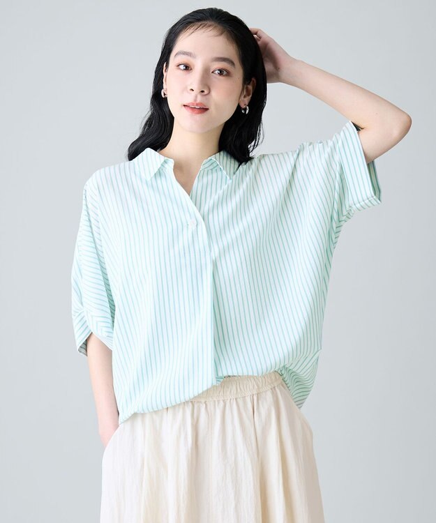 ANY 楽映えブラウス グリーンストライプ