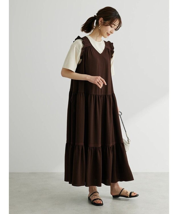 Green Parks ■ＥＳＣＡＲ　ドロストギャザーワンピース Black