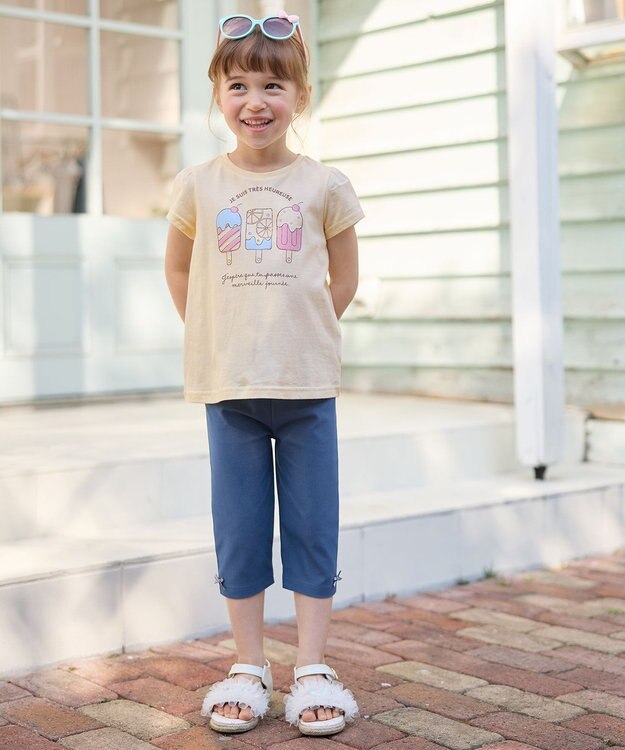 ANY KIDS 【WEB限定】7days プリント 半袖 Tシャツ クリーム×アイス