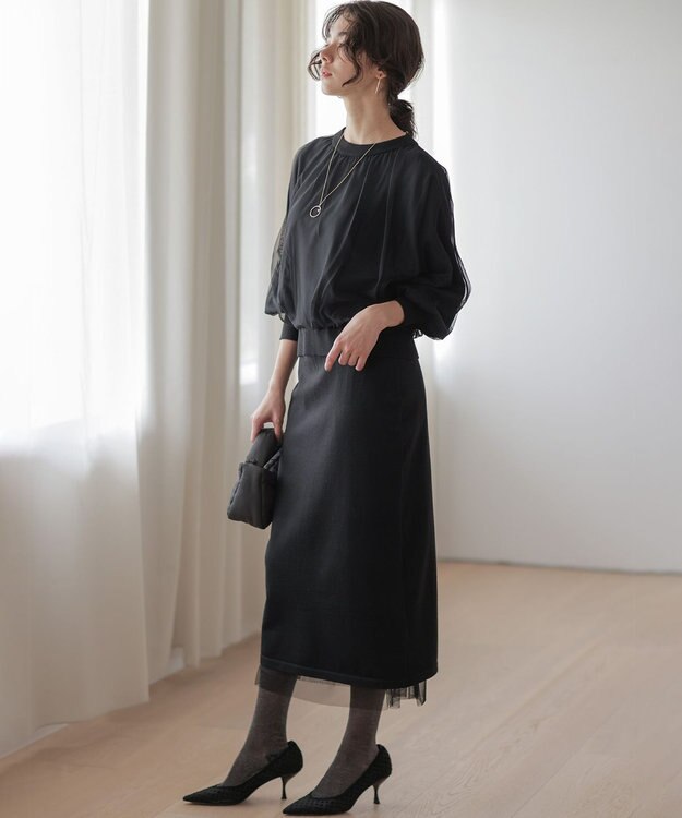 組曲 S 【WEB限定】チュールニット×リバーシブルスカート セット ブラック系