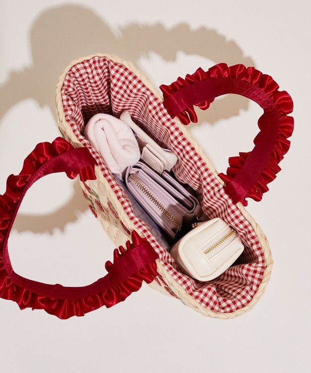 Maison de FLEUR チェリーメイズフリルハンドルカゴバッグ Red