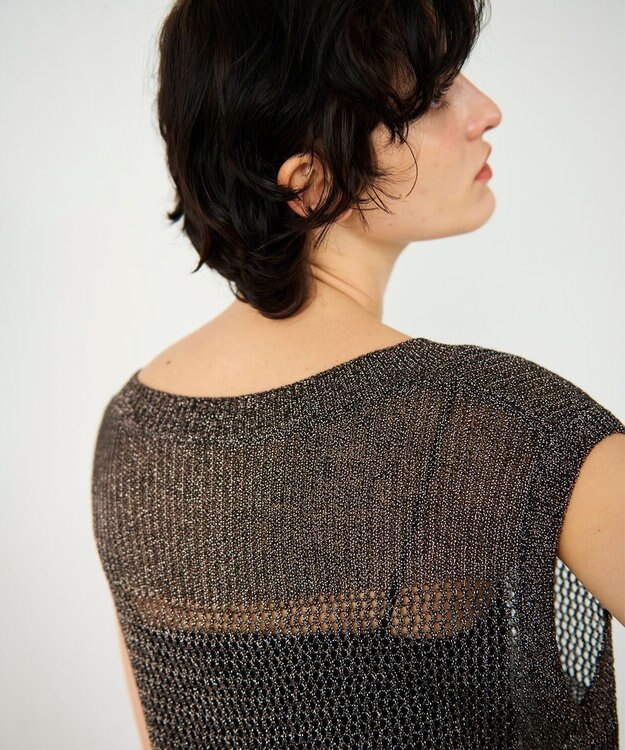 GRACE CONTINENTAL ラメメッシュニットトップ ゴールド