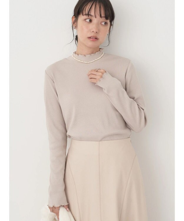 earth music&ecology チェーンリブハイネックプルオーバー Beige