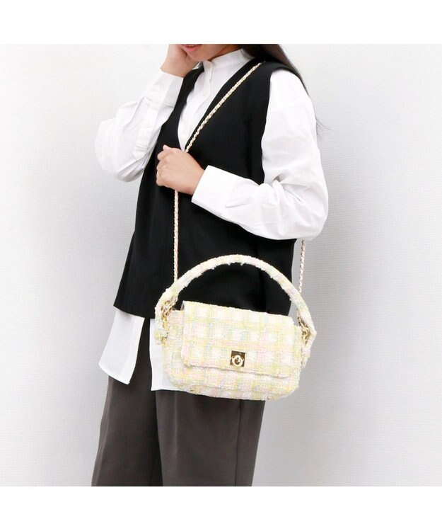 UNBILLION カシュカシュ cachecache / ツイード2wayハンドルフラップショルダー アイボリー