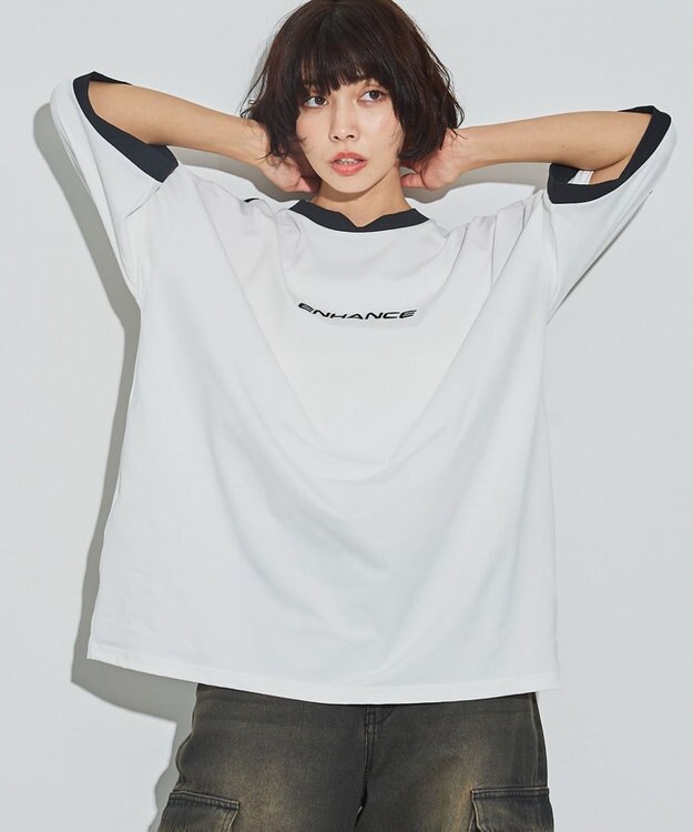 WEGO 【ユニセックス着用ITEM/MLサイズ展開】バックロゴラインリンガーT ホワイト