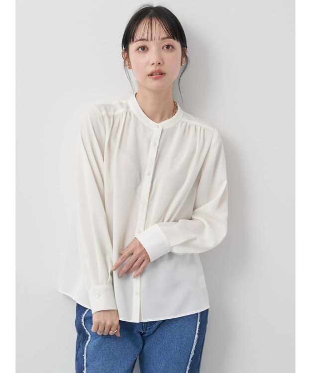 earth music&ecology バンドカラーブラウス Off White