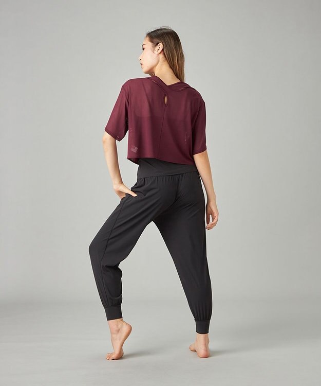 Chacott シアーリブバッククロスTシャツ ワインレッド