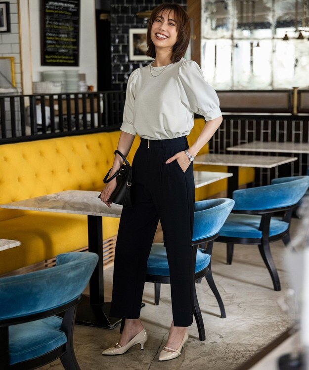 ANY SIS S ウーステッドエステル ワイドパンツ ネイビー