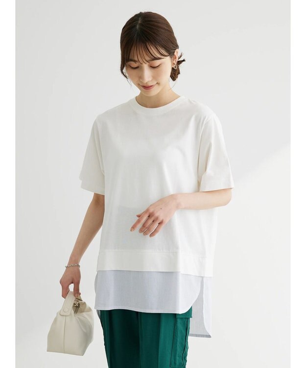 Green Parks 布帛レイヤー半袖チュニック Off White