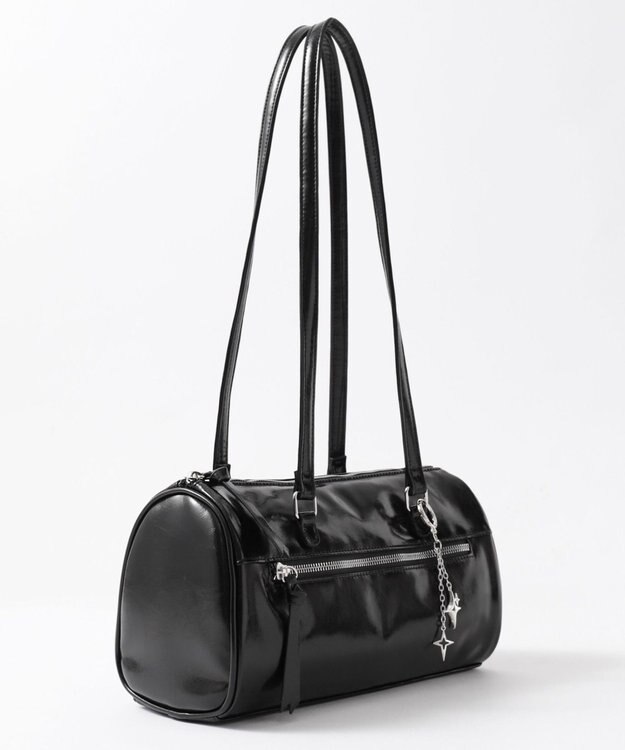 WEGO キラキラチャーム付きドラムボストンバッグ ブラック