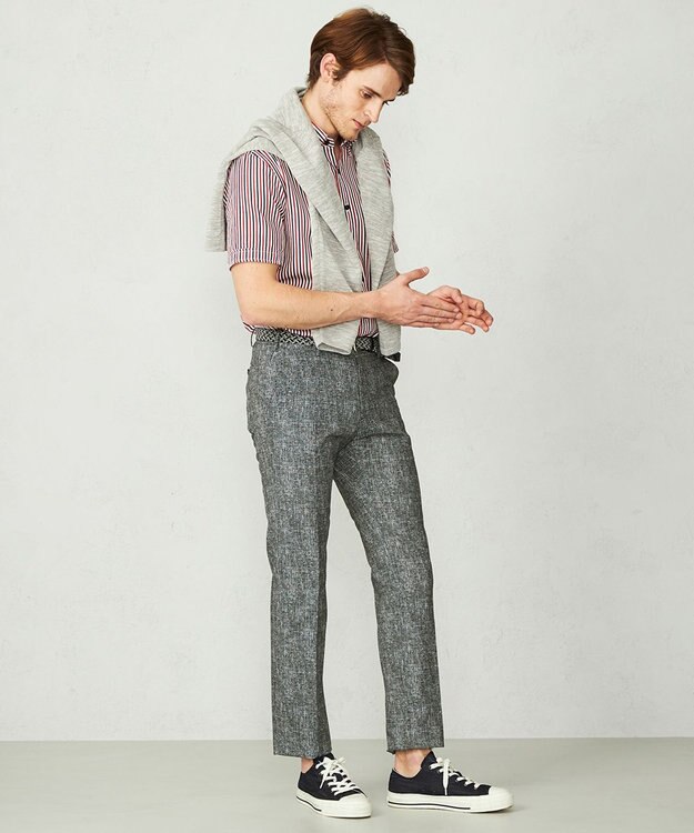 JOSEPH ABBOUD 【イージーケア】ストライプ 半袖シャツ レッド系1