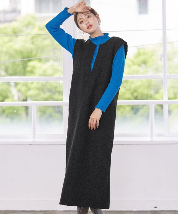 Tiaclasse ボアジャンパースカート ワンピース ブラック