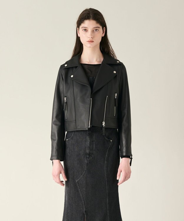 GRACE CONTINENTAL ラムレザーライダースジャケット ブラック