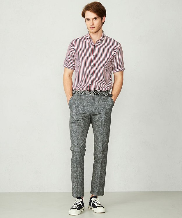 JOSEPH ABBOUD 【イージーケア】ストライプ 半袖シャツ レッド系1