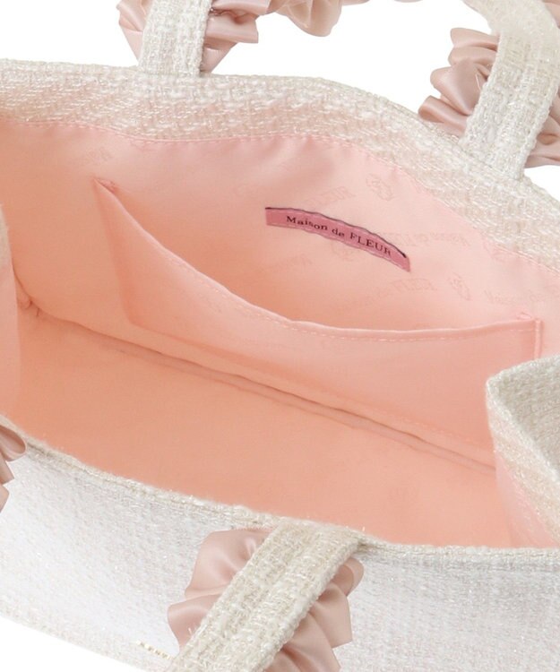 Maison de FLEUR ツイードフリルハンドルスクエアトートSバッグ Ivory