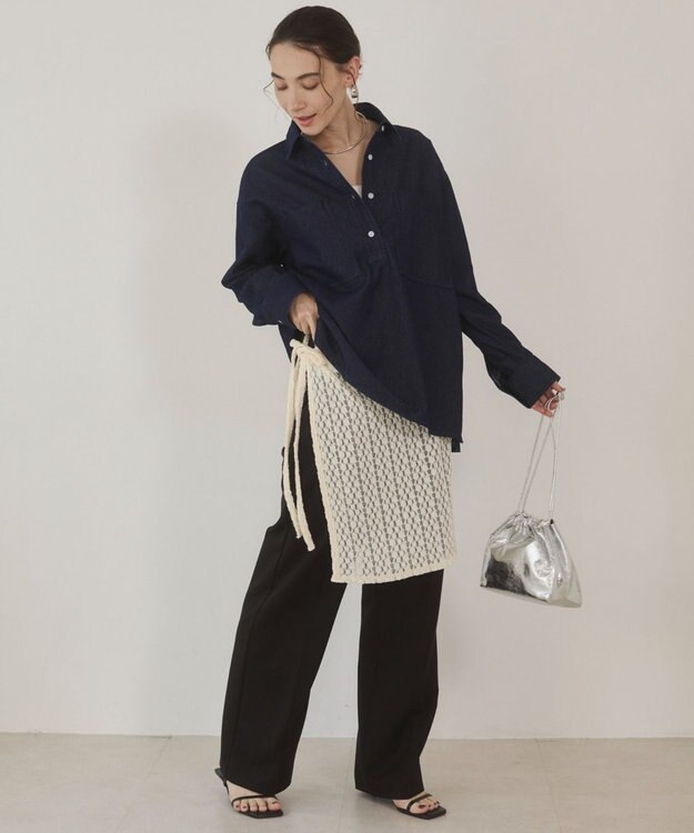 WEGO 【ANGIE VINTAGE】襟が選べる デニム プルオーバー シャツ（バンドカラー/レギュラー） Dブルー