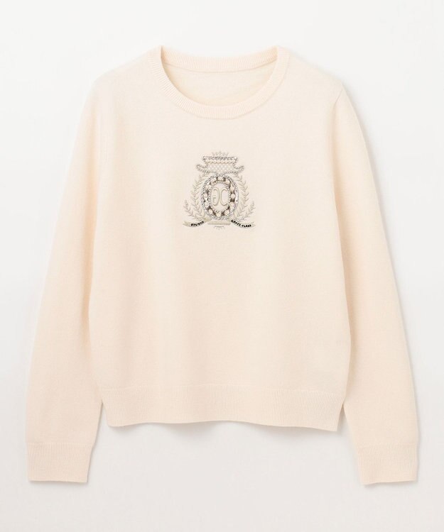 GRACE CONTINENTAL エンブレム刺繍ニットトップ ホワイト